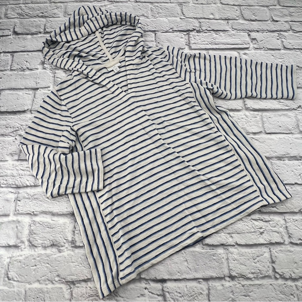 J. Jill Blue and White Striped Hoode Top Shirt Size Small Petite French Terry